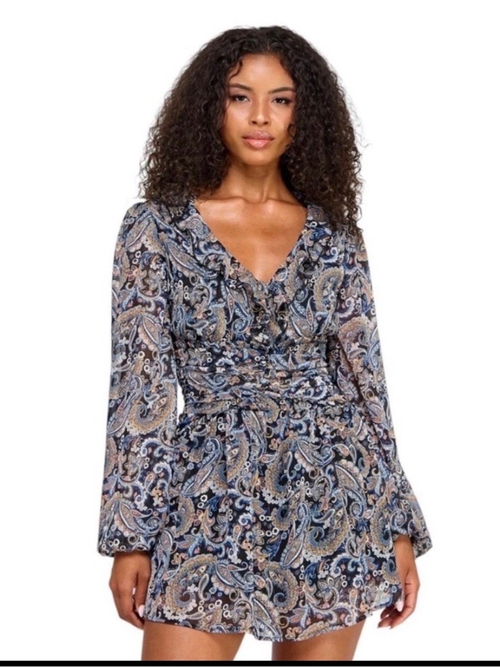 City Studios Paisley Long Sleeve Ruffle Romper NWT XS